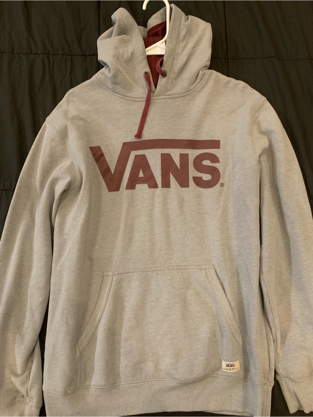 Vans Light Gray Pullover Hoodie with Maroon Logo